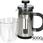 LA CAFETIèRE MINI CAFETIERE GIFT SET WITH DOUBLE WALL COFFEE GLASS & 1 CUP FRENCH PRESS, STAINLESS STEEL / BOROSILICATE GLASS, 2 PIECES IN BOX