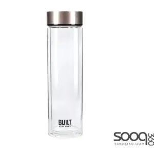 Built Tiempo Insulated Glass Water Bottle, BPA Free Borosilicate Glass / Stainless Steel Flask, Rose Gold, 450ml