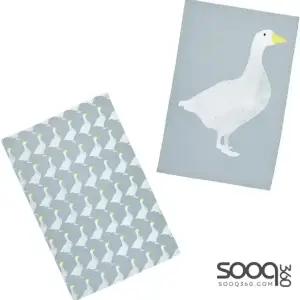 KITCHENCRAFT 'GOOSE' 100% COTTON PRINTED BIRD TEA TOWELS, 70 X 47 CM - GREY / WHITE (SET OF 2)