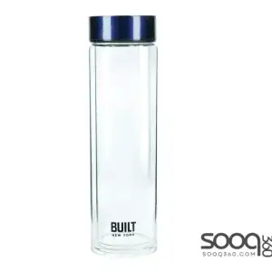 BUILT Tiempo Insulated Glass Water Bottle, BPA Free Borosilicate Glass / Stainless Steel Flask, Midnight Blue, 450ml