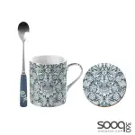 V&A WILLIAM MORRIS SUNFLOWER PRINTED FINE CHINA MUG SET WITH COASTER AND TEASPOON, BLUE & WHITE, 3 PIECES
