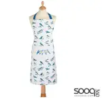 KITCHENCRAFT 'BLUE BIRDS' COOKING APRON - 100% COTTON KITCHEN APRON WITH ADJUSTABLE STRAPS, WHITE / BLUE, ONE SIZE FITS ALL