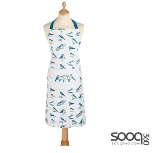 KITCHENCRAFT 'BLUE BIRDS' COOKING APRON - 100% COTTON KITCHEN APRON WITH ADJUSTABLE STRAPS, WHITE / BLUE, ONE SIZE FITS ALL