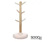 KITCHENCRAFT SERENITY WOODEN MUG TREE, MANGO WOOD/MARBLE, BROWN/PINK, 15 X 36 CM