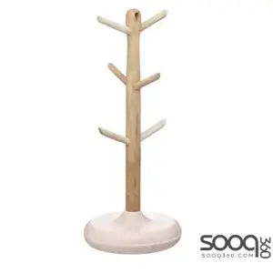 KITCHENCRAFT SERENITY WOODEN MUG TREE, MANGO WOOD/MARBLE, BROWN/PINK, 15 X 36 CM