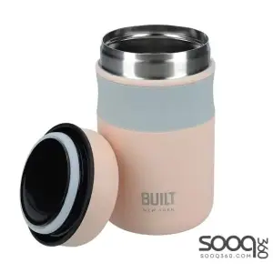 BUILT Double Wall Vacuum Insulated Food Flask for Hot and Cold Foods, Stainless Steel, Pale Pink, 490 ml