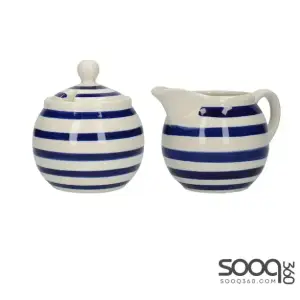 LONDON POTTERY JY18LT47 MILK JUG AND SUGAR BOWL SET WITH STRIPED DESIGN, STONEWARE