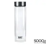 Built Tiempo Insulated Glass Water Bottle, BPA Free Borosilicate Glass / Stainless Steel Flask, Charcoal, 450ml