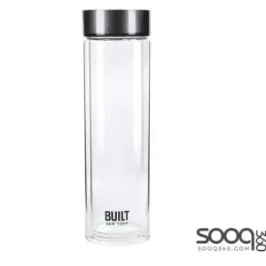 Built Tiempo Insulated Glass Water Bottle, BPA Free Borosilicate Glass / Stainless Steel Flask, Charcoal, 450ml