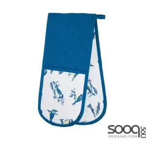 KITCHENCRAFT DOUBLE OVEN GLOVES, BLUE BIRDS PRINTED PATTERN, 100% COTTON, WHITE / BLUE, 87 X 18 CM