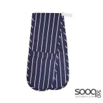 KITCHENCRAFT DOUBLE OVEN GLOVES WITH 'BUTCHER'S STRIPE' DESIGN, COTTON/POLYESTER, NAVY BLUE/WHITE, 87 X 18.5 CM