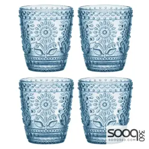 SUNFLOWER BLUE 4PK GLASS TUMBLER