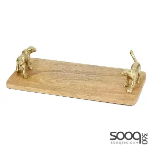 Artesà Rectangular Serving Platter, Mango Wood Board with Leopard Shaped Handles, 32 x 15cm
