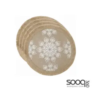 CREATIVE TOPS HESSIAN JUTE PATTERNED WOVEN PLACEMATS WHITE LEAF SET OF 4 42CM