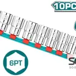 طقم بكسات 10 قطع قياس 1/2" من نمرة 6-24 ملم من توتالTHT121101