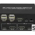 2-Port HDMI USB KVM Switch, 4K Plastic with Built in Cables