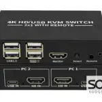 2-Port HDMI USB KVM Switch, 4K Plastic with Built in Cables