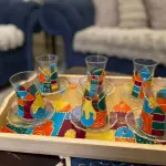 طقم كاسات شاي مع صحونهم نقش يدوي