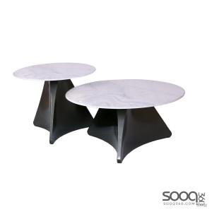 طقم طاولة وسط قطعتين رخام صناعي ابيض 80x80 + 50x50 قاعدة معدنيه معالجه بصبغ حراري