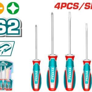 Total TKSDS0426 طقم مفكات عادي ومصلب 4 قطع